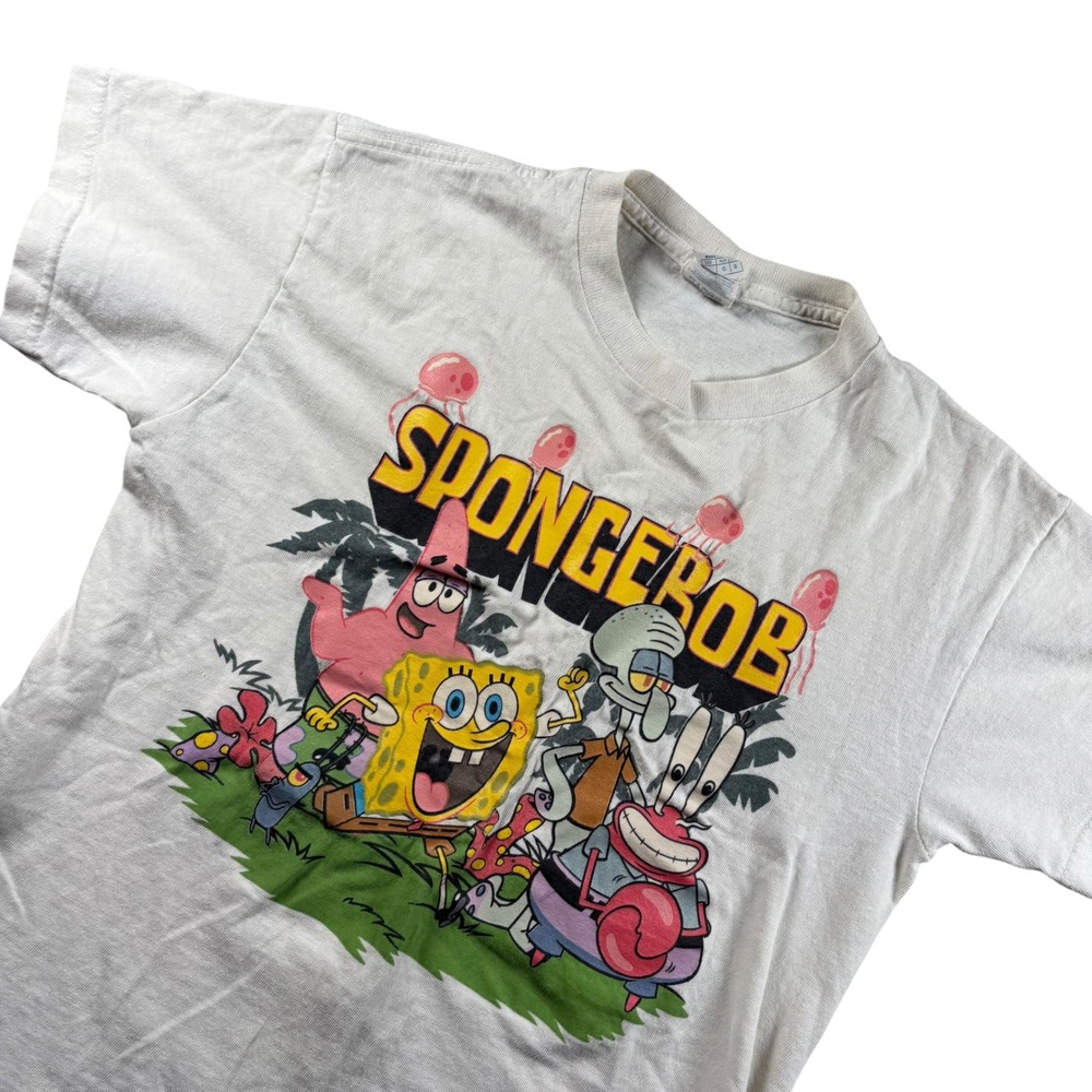 VTG Delta SpongeBob SquarePants Y2K T-Shirt Youth L White Tee Streetwear grunge